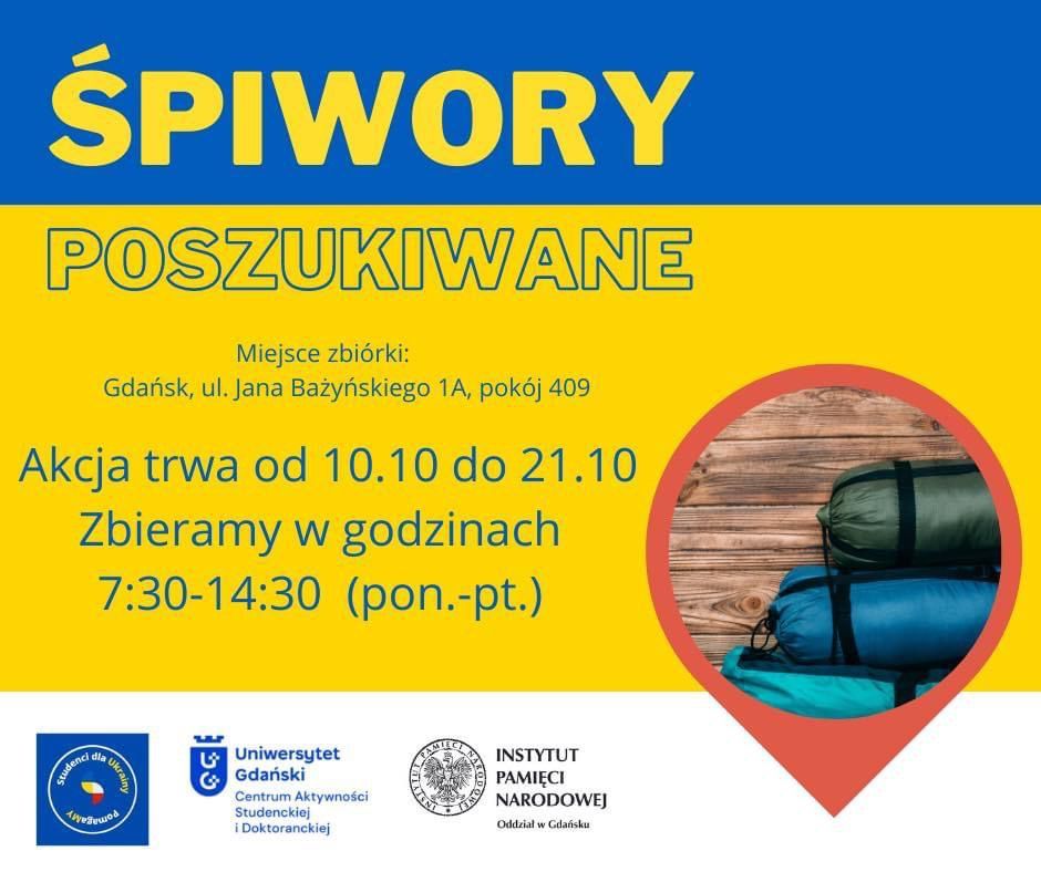 Grafika - zbiórka śpiworów dla polskiej diaspory w Mikołajowie